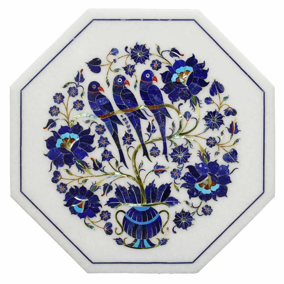 15" Marble Side Table top handmade inlay Art semi precious stones work - Image 1 of 1