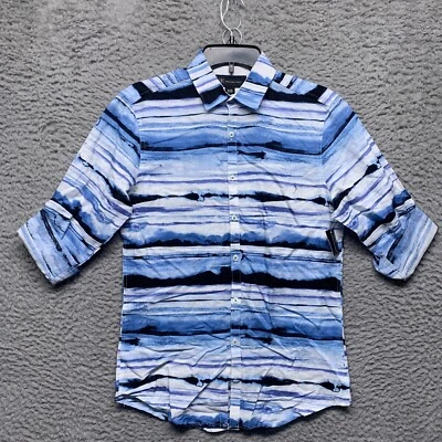 Camisa INC Para Hombres XS Azul Ondas Abotonada Informal Pestaña Enrollable Manga Larga Foto 1 de 4