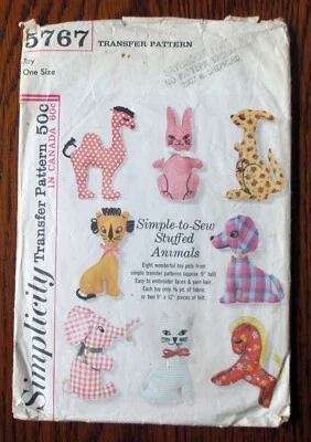 Vtg. 1964 Simplicity Pattern 5767 Stuffed Animals Kangaroo Elephant Tiger Camel - Image 1 of 2