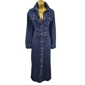 UK 12 KAREN MILLEN Stunning Navy Military Utility Denim Dress Maxi - Picture 1 of 12