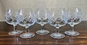 Set of 5 Vintage MCM Cut Glass Mini Brandy Cognac Snifter Barware Glassware - Picture 1 of 12