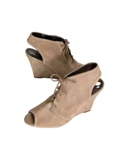 Ann Taylor Loft Womens Platform Wedge Open Toe Heels Shoe Size 6 Lace Up Booties - Picture 1 of 6