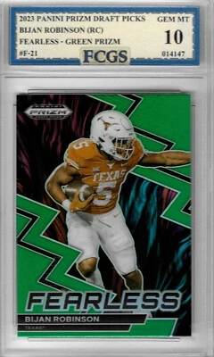 2023 Prizm Draft Picks Bijan Robinson RC #F-21 Green Prizm FCGS 10 GEM MINT J208 - Image 1 of 2