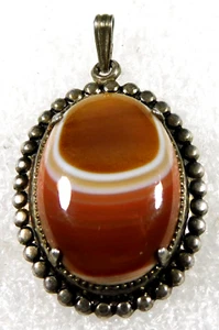 J. J. J. Co STERLING AGATE Cab MANUFACTURED Vintage Oval PENDANT - Picture 1 of 2