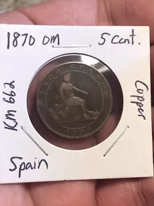 1870 OM Spain 5 Centimos KM# 662 - Picture 1 of 6