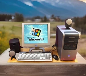 VINTAGE HP P4 Windows 98 SE XP Retro Gaming COMPLETE DESKTOP SYSTEM MONITOR NICE - Picture 1 of 20