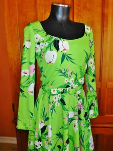 VTG 70s Mr Blackwell Silky Jersey Vibrant print FULL Skirt Boho Retro belt DRESS - Picture 1 of 8