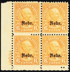 675, Mint LH 6¢ Nebr Plate Block of Four SCV $525.00 * Stuart Katz - Picture 1 of 1
