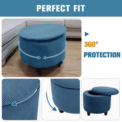 Round Storage Stool Covers Ottoman Cover Removable Footrest Slipcovers Stretch - Image 1 of 4
