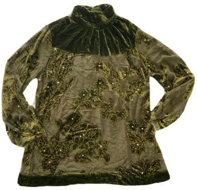 Мягкое окружение женщин размер L зеленый шелк трапециевидная блузка туника с длинным рукавом - Изображение 1 из 4