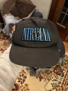 Vintage 90s Nirvana Snap Back Hat Cap Faded Black Grunge Band - Picture 1 of 8