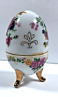 Vintage Porcelian Egg trinket  Box with colorful floral design 3.5 inches tall