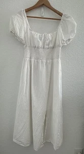 Lillusory Midi Dress Womens XL White Puff Sleeve Smocked Cotton Milkmaid Peasant - Picture 1 of 11