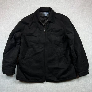 VTG Polo Ralph Lauren Wool Zip Front Jacket Black Men L Classic Car Coat Style - Picture 1 of 11