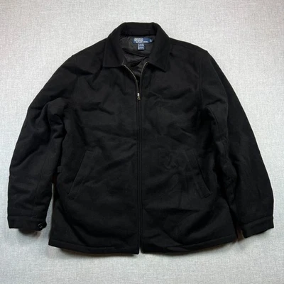VTG Polo Ralph Lauren Wool Zip Front Jacket Black Men L Classic Car Coat Style - Image 1 of 4