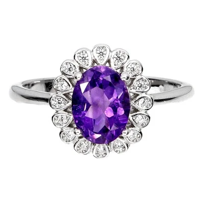 Anillo de plata de ley 925 amatista ovalada 8x6 mm piedras preciosas naturales joyería tamaño 8 Foto 1 de 4