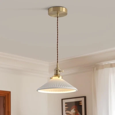 Lámpara colgante nórdica moderna blanca y dorada lámpara de techo colgante vintage... Foto 1 de 4