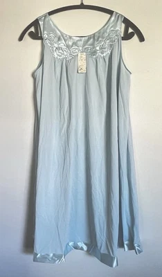 Vintage Pale Blue Satin Trimmed Nightie Slip With Original Tag Sz S - Image 1 of 4