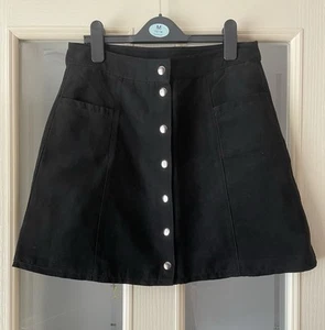 H&M Divided Size 12 A-Line Mini Skirt Women’s Black Button Down Faux Suede - Picture 1 of 6