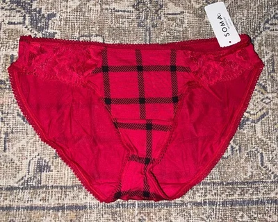 NWT Soma Intimates Embraceable Signature Lace Bikini Sz M Serenity Plaid Red - Image 1 of 4