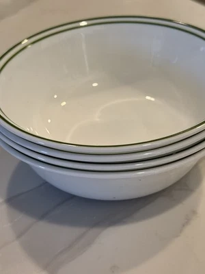 Juego de 4 cuencos de sopa/cereal verde Corelle Hunter borde de doble raya 6,25" Foto 1 de 4