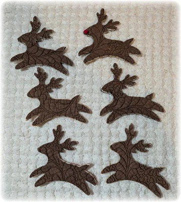 Vintage Cutter Quilt Rudolph and Reindeer Applique Cut Outs Die Cuts Ornaments - Image 1 of 4