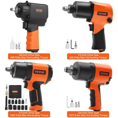 VEVOR 3/8"/1/2"/1/2"/3/4"驱动空气冲击枪 690/880/1400/1870 英尺磅输出 — 第 1/4 张图片