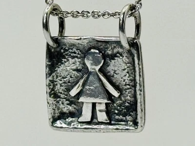 Vintage Israeli Sterling Silver 925 Girl Figure Pendant Artisan Modernist Design - Image 1 of 4