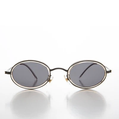 Small Delicate Oval Vintage Sunglasses Gunmetal - Dwyer - Image 1 of 3