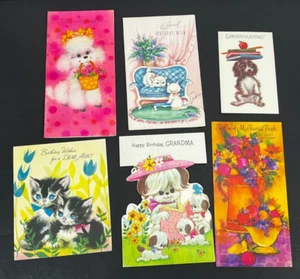 Lote De Colección Tarjetas De Felicitación Gatos Perros Floral Retro MCM Cumpleaños Grandes Colores USADAS - Imagen 1 de 12