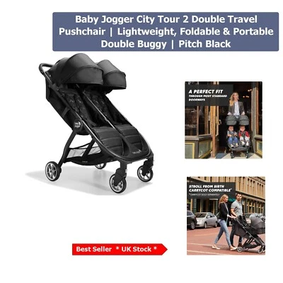 Pitch Black City Tour 2 Double Stroller: Effortless, Foldable & Portable Design - Image 1 of 4