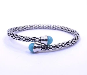 Michael Dawkins Blue Quartz Ball Bead Ends Sterling Flex Mesh Bangle Bracelet - Picture 1 of 6