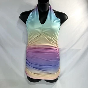 Dolls Kill Rainbow Scrunch Halter Dress Size L NEW - Picture 1 of 6