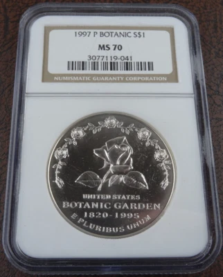 1997-P Botanic Garden Unc Silver Dollar NGC MS 70 US Mint BU Commemorative $1 - Image 1 of 4