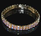 Crystal Aurora Borealis AB Rhinestone Bracelet 2 Row Stretch Gold Jewelry