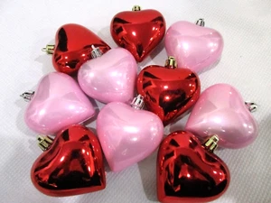 Valentines Day Large Pink Red Hearts 3" GORGEOUS Ornaments Decorations Set of 10 - Picture 1 of 2