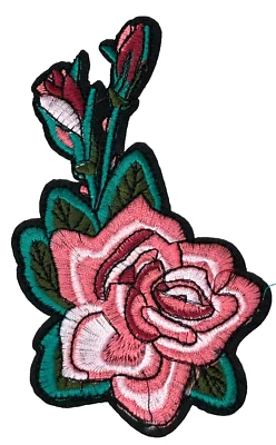Patch Sew On Iron On Embroidered Clothing Hats Jackets Coat  ROSE FLOWER A151 - Image 1 of 3