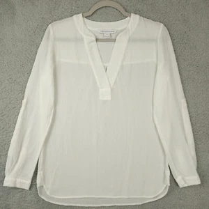 Diane Von Furstenberg Blouse Womens 0 White Esti Gauze Cotton Tunic Top Roll Tab - Picture 1 of 13