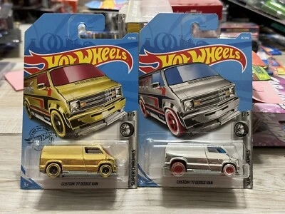 HOTWHEELS CUSTOM 77 DODGE VAN GOLD &  SILVER, NO SIDE TAMPO ERROR NEW VERY NICE! - Image 1 of 4