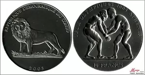 Congo 10 Francs 2003 / Olympics-Wrestling / 31.10 Gr. Pure Silver - In Capsule - Picture 1 of 1