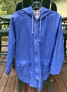Vintage MISTY HARBOR Blue Women’s PVC Hooded Rain Jacket Plaid Lining, Medium - Picture 1 of 8