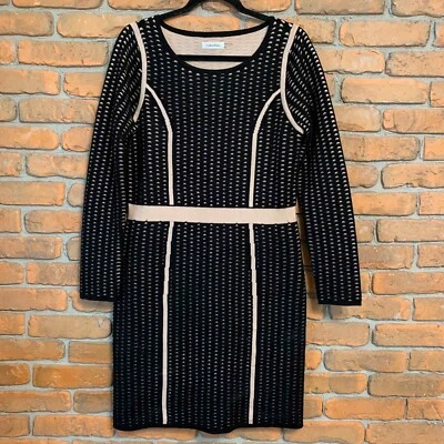 Calvin Klein Sweater Dress Womens Size Medium Black Pink Knit Long Sleeve Sheath - Image 1 of 4