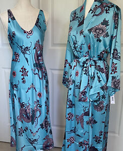 NEW! N NATORI BLUE “IMPERIAL DRAGON” ROBE & NIGHTGOWN/ GREAT GIFT! /X-LARGE/$138