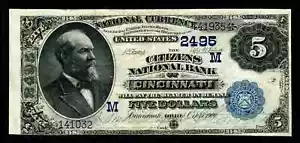 $5 1882 Large Size National Banknotes Cincinnati Ohio (B115) - Picture 1 of 2