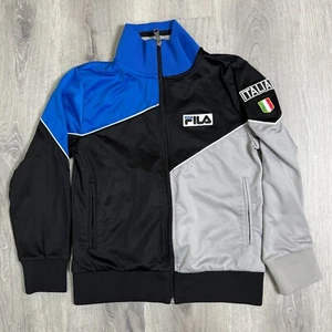 Fila Sport Italia Track Jacket Kids M 10–12 Black Blue Gray Full-Zip ColorBlock - Picture 1 of 6