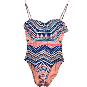 Reactions Kenneth Cole Women Bathing Suit Size M One Piece Blue White New w Tags - Picture 1 of 14