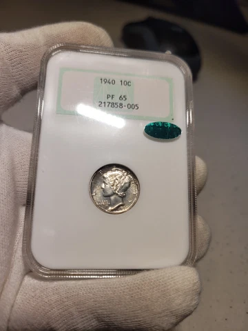 1940 Proof Mercury Dime PF 65 in a Gen 4 NGC Fatty Holder Cover