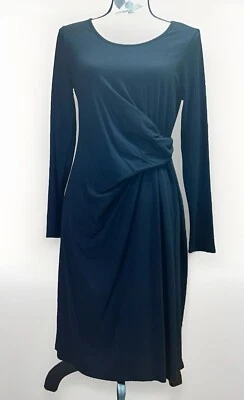J Jill Wearever Stretch Twist Faux Wrap Drape Waist Dress Black Size PS petite S - Image 1 of 4