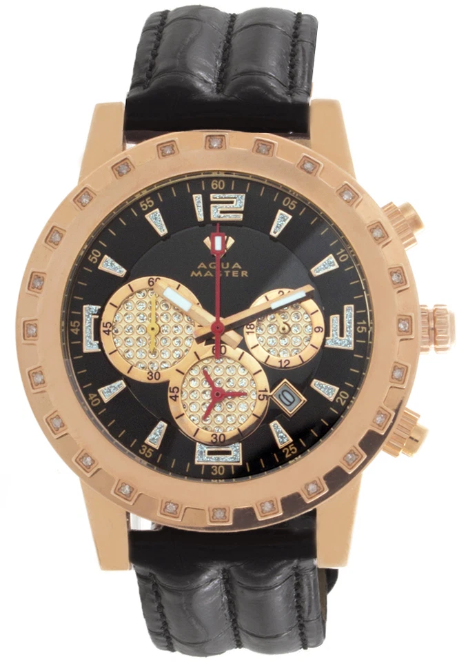 Aqua Master Black Band White Dial Chrono Diamond Mens Watch W151
