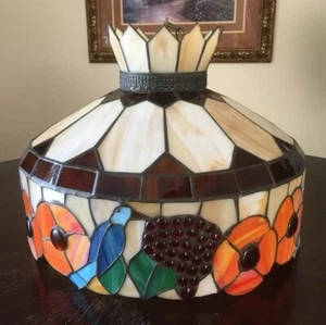 Stained Glass Ceiling Fixture Chandelier Birds Flowers Fruit Grape - Picture 1 of 12